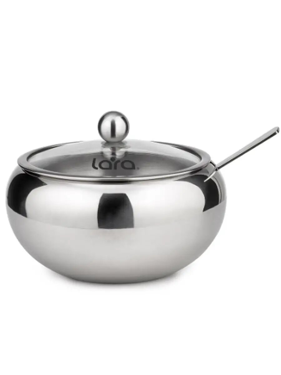 Сахарница с ложкой 560мл, сталь, крышка из закаленного стекла