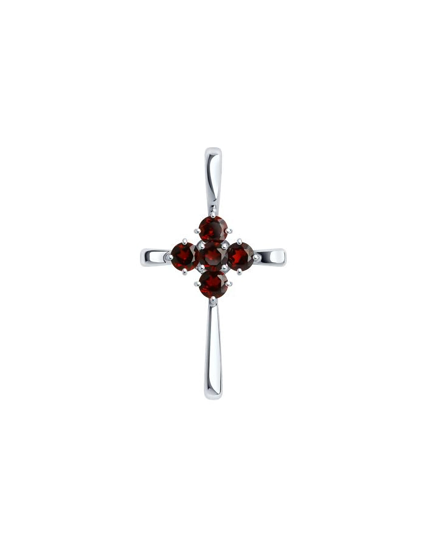Крестик The Jeweller, серебро, 925 проба, родирование, гранат, размер 2.5 см., красный