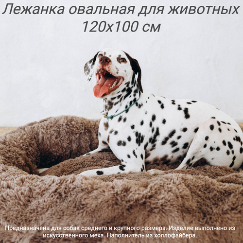 Пушистая овальная лежанка 120x100 см +-5 см для крупных собак, цвет шоколадный, арт. PNL120x100