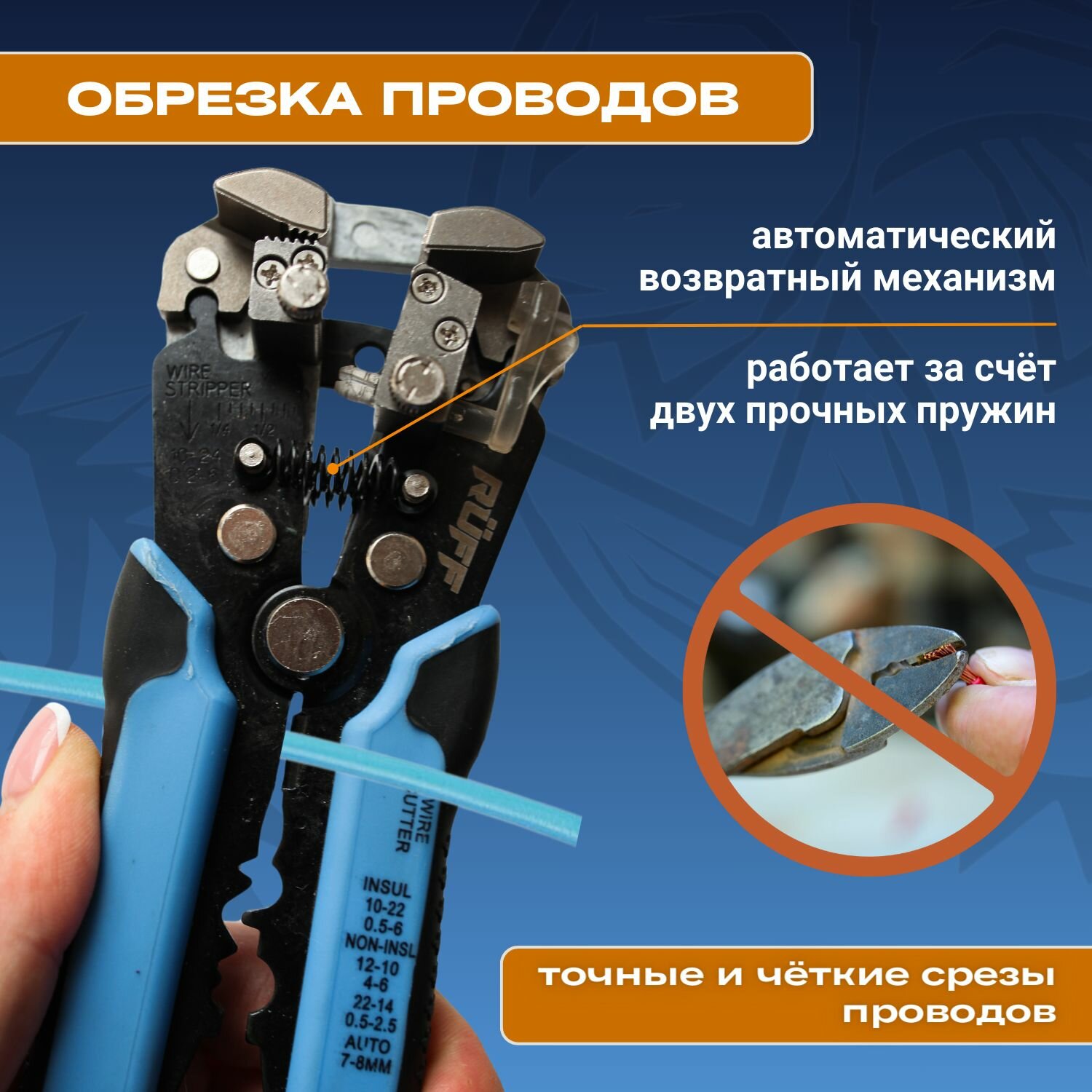 Стриппер, клещи для снятия изоляции Ruff, автоматические, обжимные, щипцы для зачистки проводов — фото 1