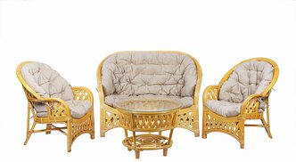 Комплект с 2хместным диваном и круглым столом из натурального ротанга Черчиль, цвет мед