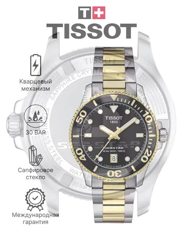Наручные часы TISSOT, черный/золотой — фото 1