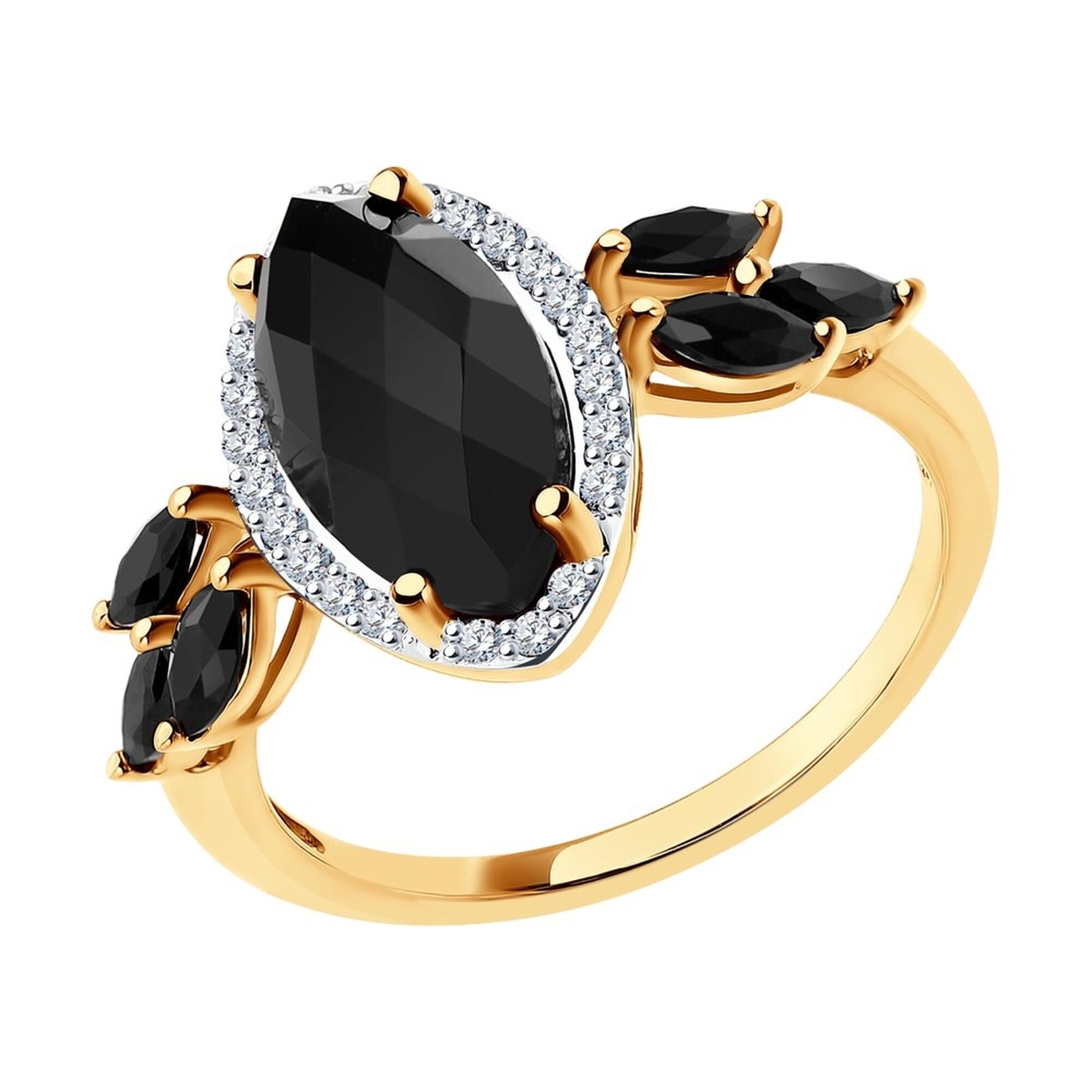 Кольцо Diamant online, красное золото, 585 проба, агат, шпинель, фианит