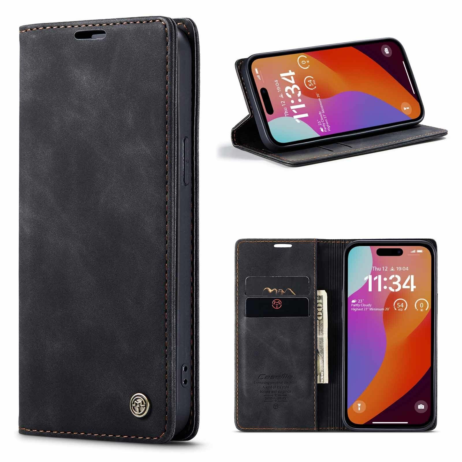 Подходит для Apple iPhone 15 Pro Max (айфон 15 про макс) кронштейн ретро - PU магнитное затвор сейсмостойкий кожаный чехол