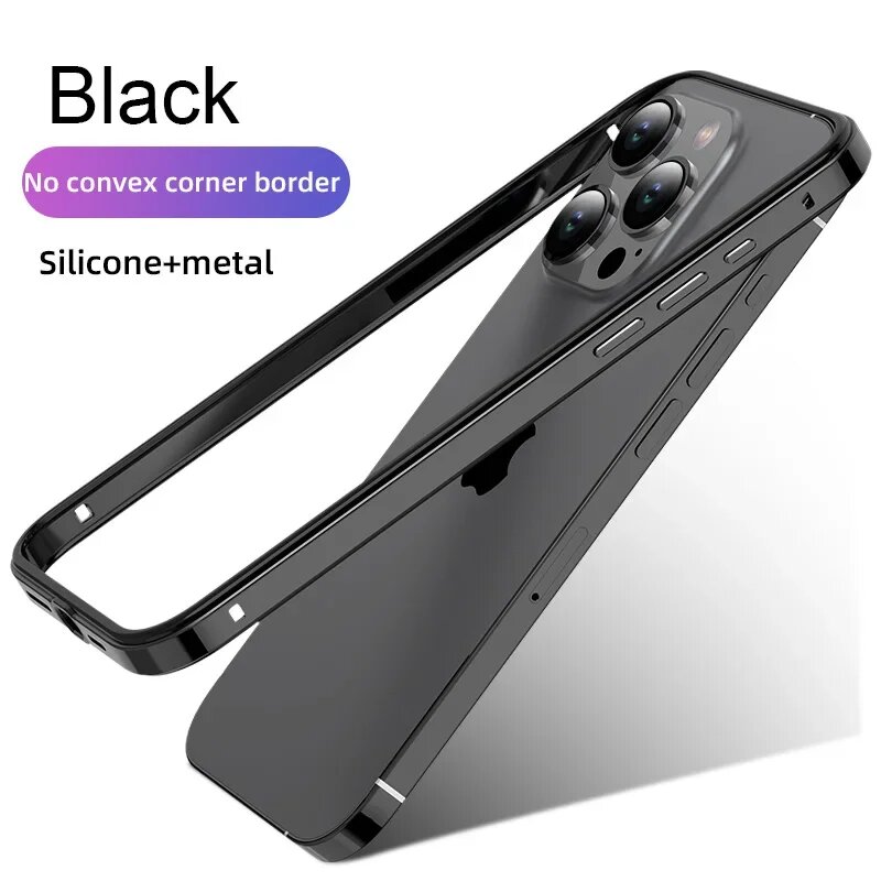 Легкий алюминиевый металлический каркас для iPhone 12 13 14 15 Pro Max, чехол-бампер, Ультратонкий защитный чехол из сплава, аксессуары для задней крышки, Balck, For iphone 12