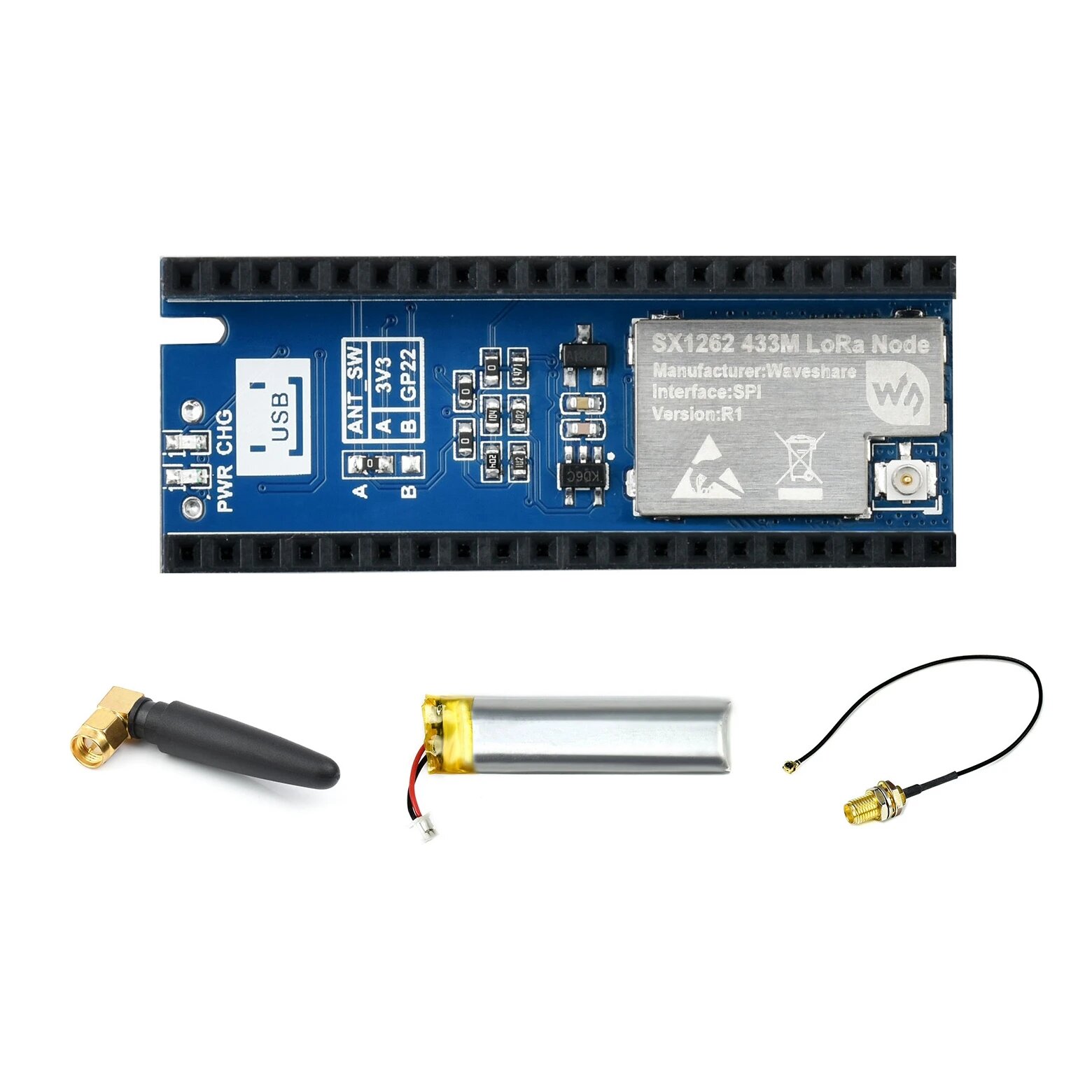 SX1262 LoRa Node Module для Raspberry Pi Pico, 433M (410-525MHz)
