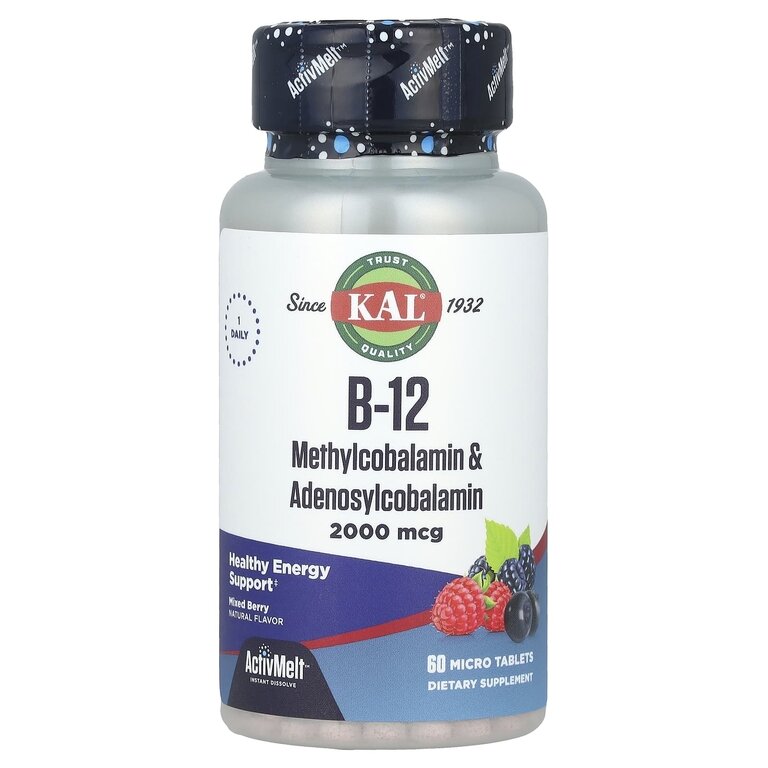 KAL B-12 methylcobalamin 1000 мкг & Adenosylcobalamin 1000 мкг 60 таблеток с ягодным вкусом (KAL)