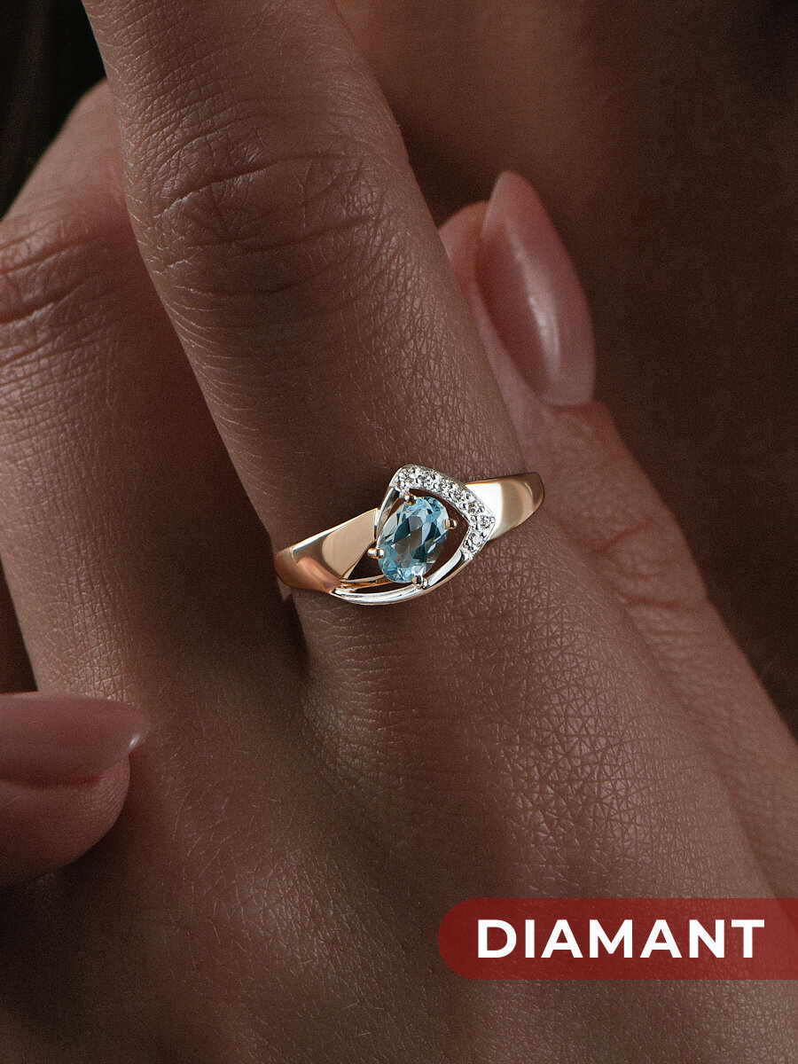 Кольцо Diamant, красное золото, 585 проба, топаз, фианит