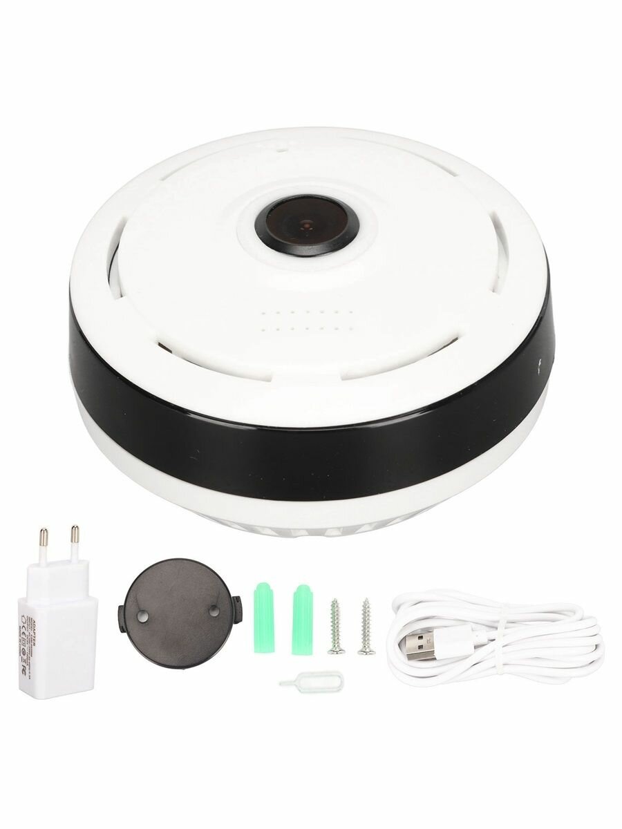 Wi-Fi Fisheye 360-градусная панорамная IP-камера Беспроводная видеокамера Ночное видение Обнаружение движения Двусторонняя аудиосвязь с микрофоном
