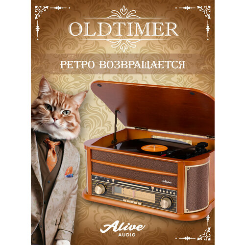 Виниловый проигрыватель Alive Audio OLDTIMER Wood с FM-приемником 22990₽