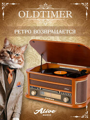 Виниловый проигрыватель Alive Audio OLDTIMER Wood с FM-приемником