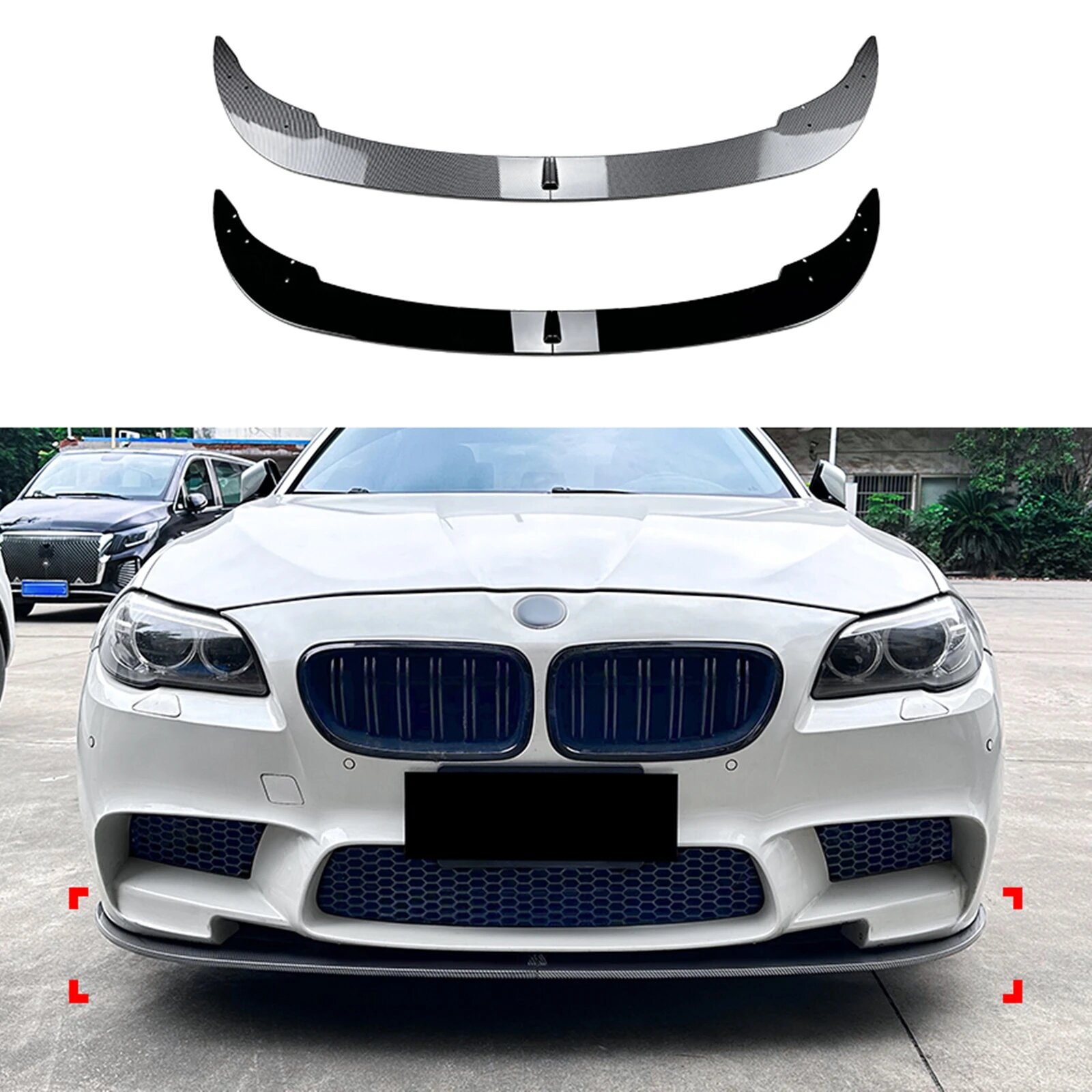 Для BMW F10 F11 M5 2012 2013 2014 2015 2016 Седан 4-дверный передний бампер Спойлер для губ из углеродного волокна/глянцевый черный нижний сплиттер, Carbon Fiber Look