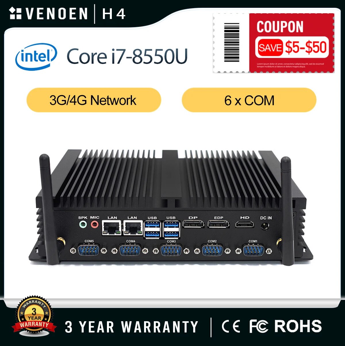 Мини-ПК Intel Core i5-8250U/i7-8550U 16 ГБ 1 ТБ Windows 10 Pro