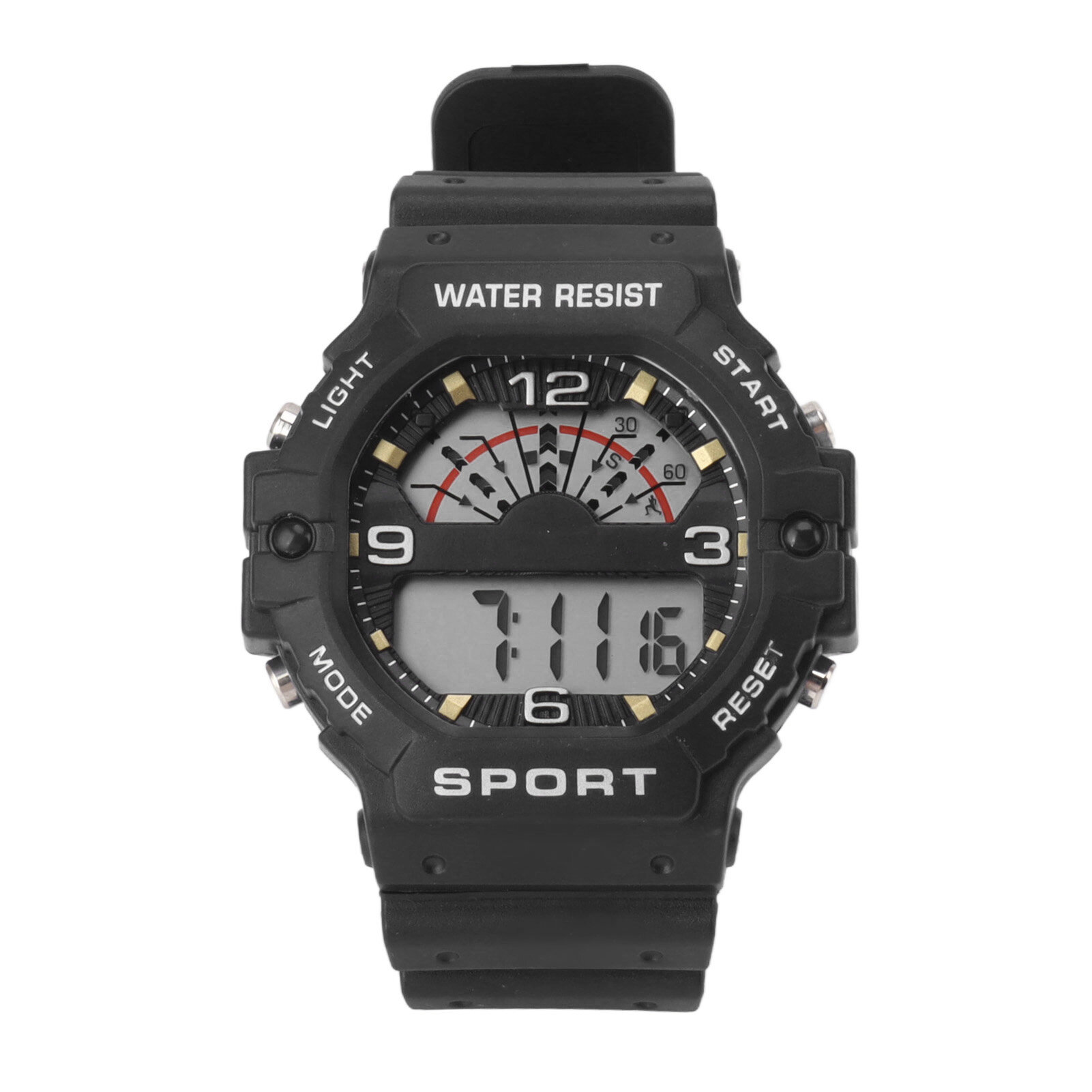 Sport Mens Digital Chronograph Strap Watch Classic Vintage Square WR50M Waterproof Black