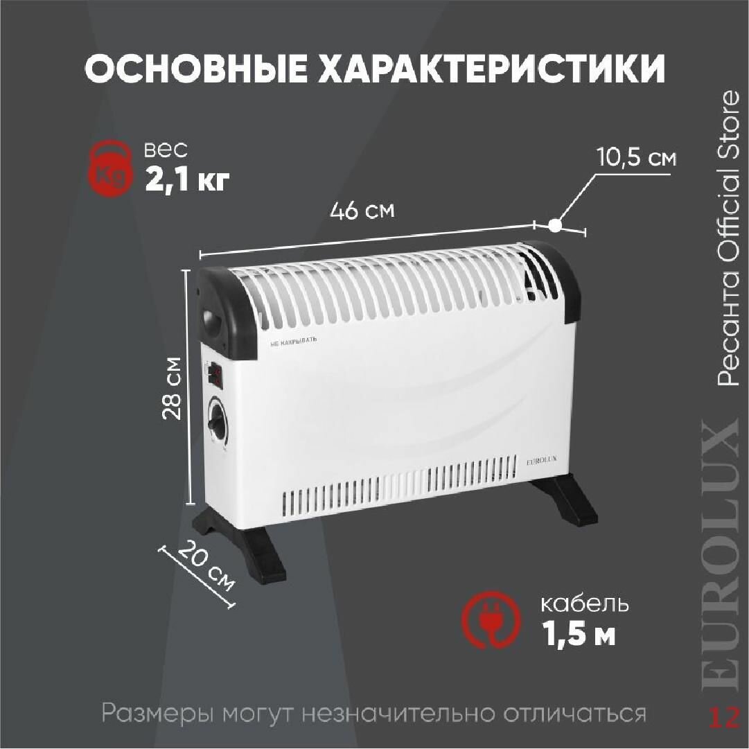 Конвекторы Конвектор электрический Eurolux ОК-EU-2000C, 2000 Вт