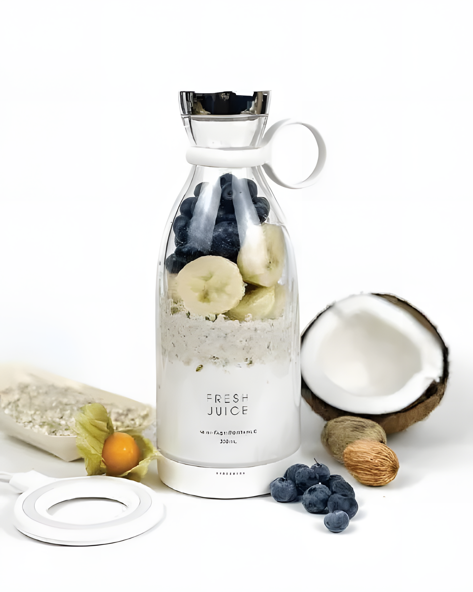 Портативный блендер Fresh Juice для смузи и коктейлей 350ml org белый