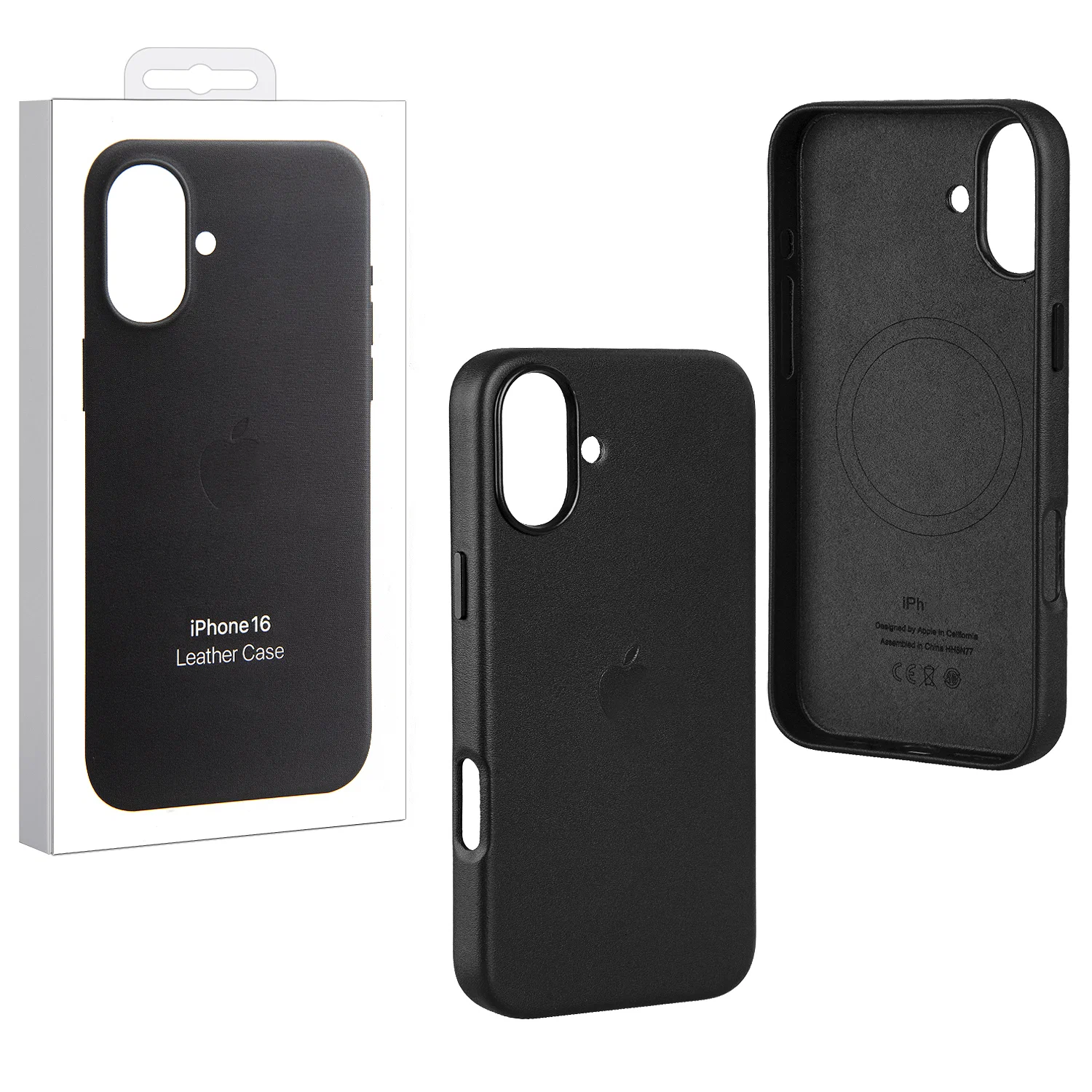 Чехол оригинальный для Apple iPhone 16 Leather Case Black, с поддержкой беспроводной зарядки, кожаный, черный