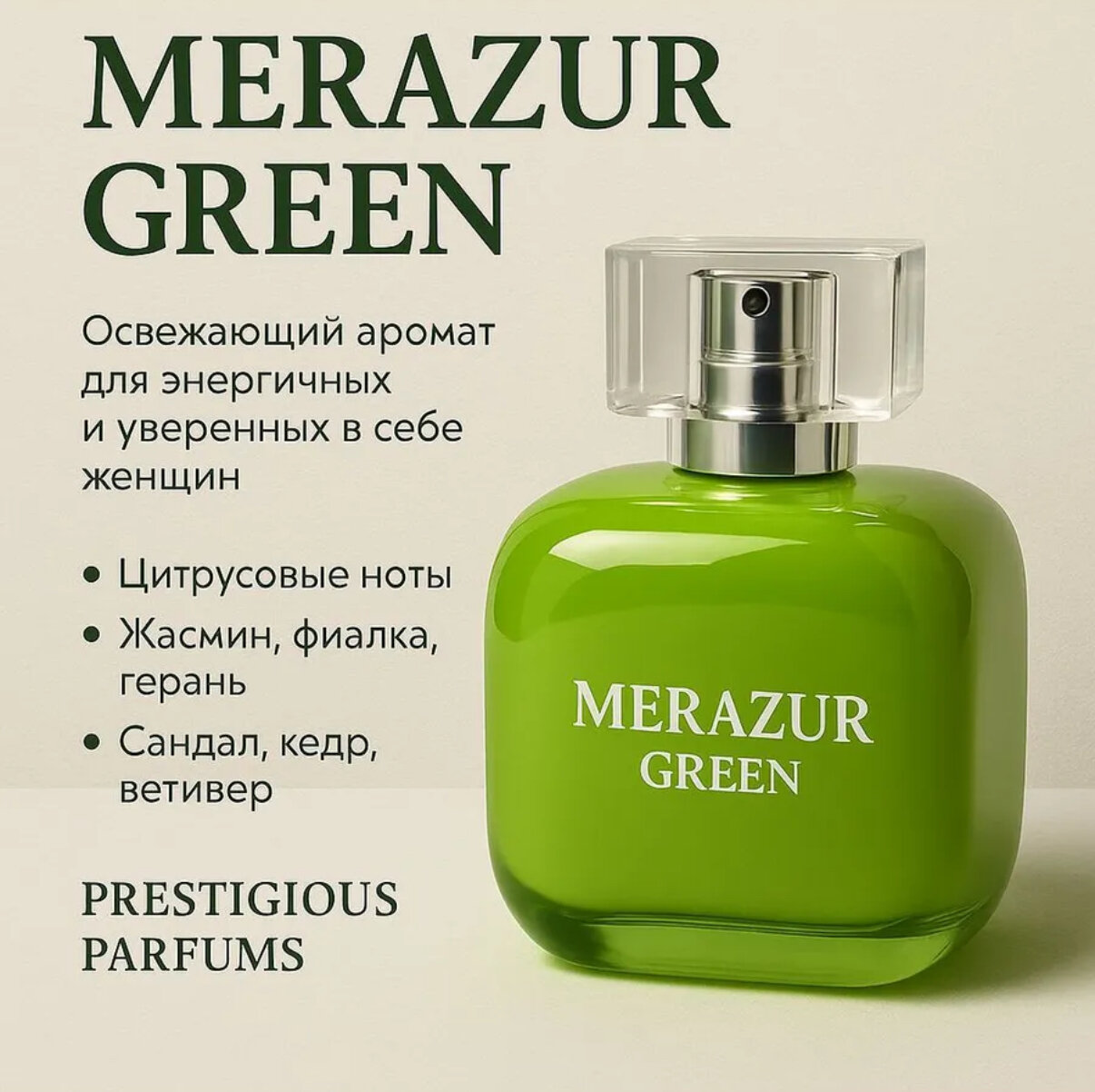 Женские духи MERAZUR GREEN 100 ML, Парфюмированная вода для женщин. Франция.