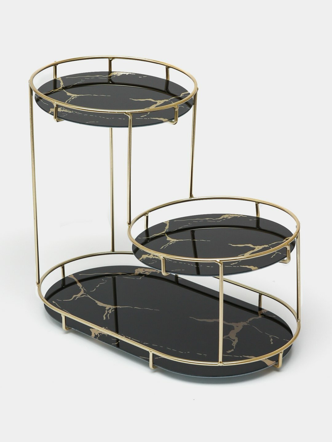 Органайзер металлический золотой металл черные стекло 3 секция, для косметики, парфюмерии, украшений, настольный декор