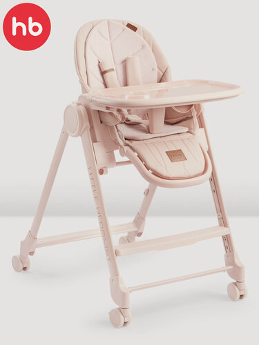 Изображение товара Стульчик для кормления Happy Baby Berny Lux до 25 кг, шезлонг, 4 повротных колеса, розовый