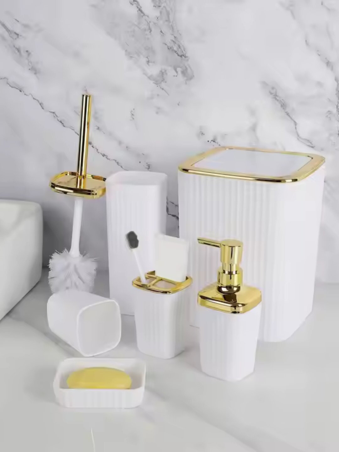 Набор для ванной, 6 предметов: ёршик, ведро, мылоница, аксессуары — фото 1