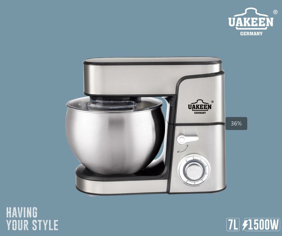 UAKEEN ZL-1604 Mikser, 1500Vt, 7 tezlik, 7 l zanglamaydigan po'lat idish