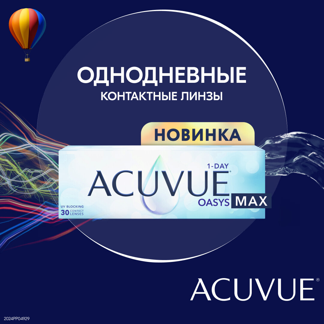 Контактные линзы ACUVUE Oasys Max 1-day, 30 шт., R 8,5, D -1,75, бесцветный