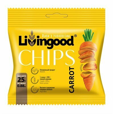 Livingood Снеки овощные Чипсы из моркови, 25 г