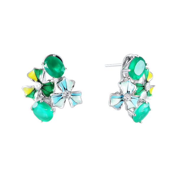 Серьги ELEMENT47, серебро, 925 проба, эмаль, агат, фианит