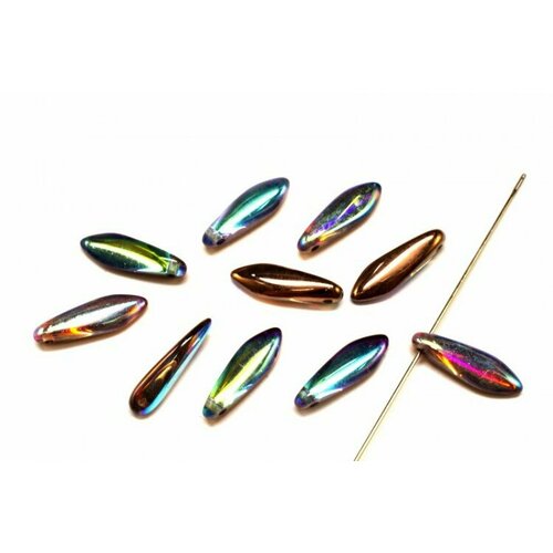 Бусины Dagger beads 16х5мм, отверстие 0,8мм, цвет 00030/98533 Crystal/Copper Rainbow, 736-086, 10шт