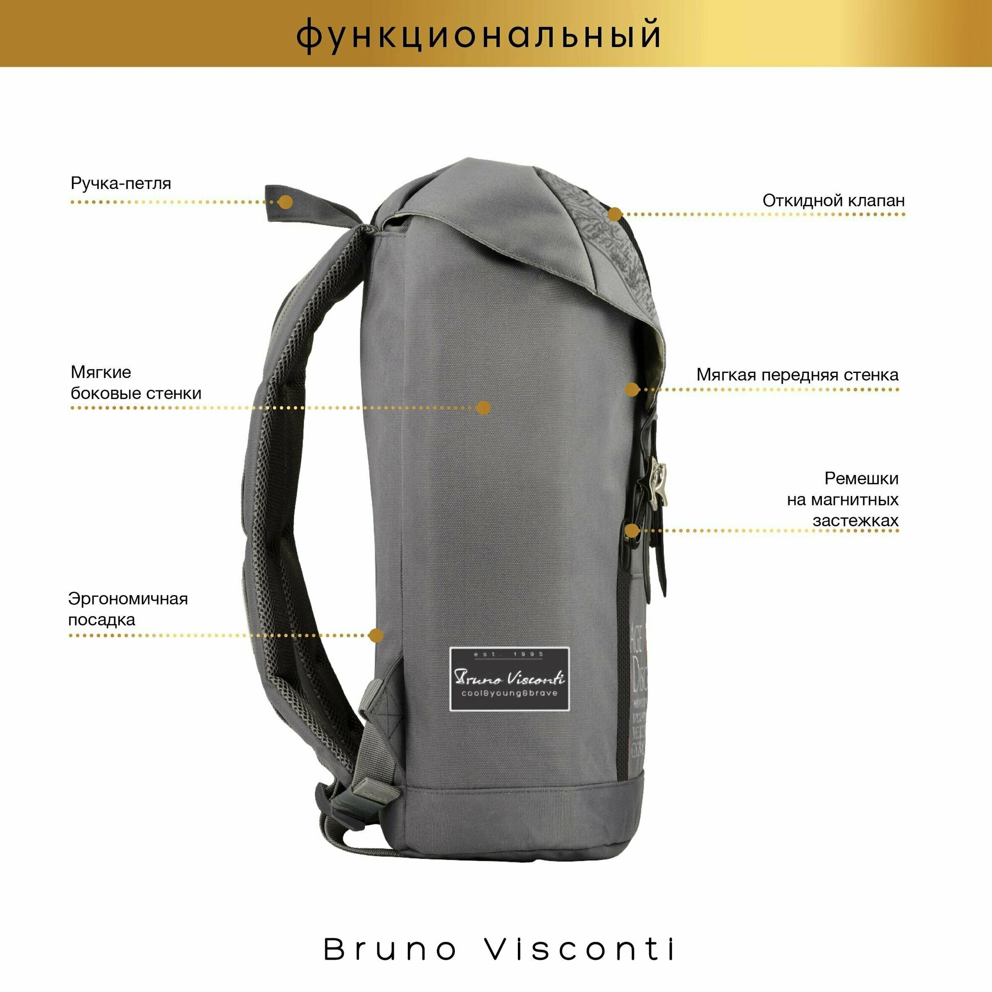 Рюкзак городской Эпоха открытий, серый Bruno Visconti - фото №11