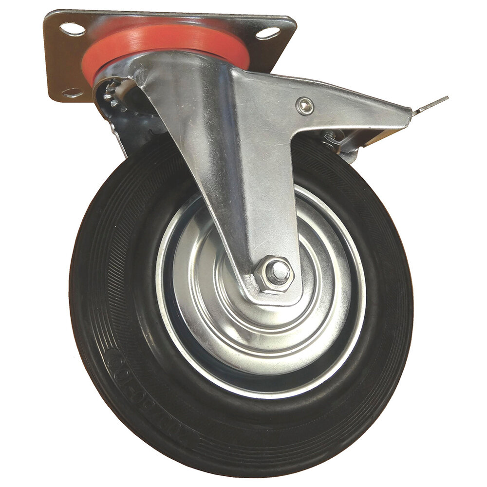 фото Колесо d200 на площадке поворотное с тормозом черное