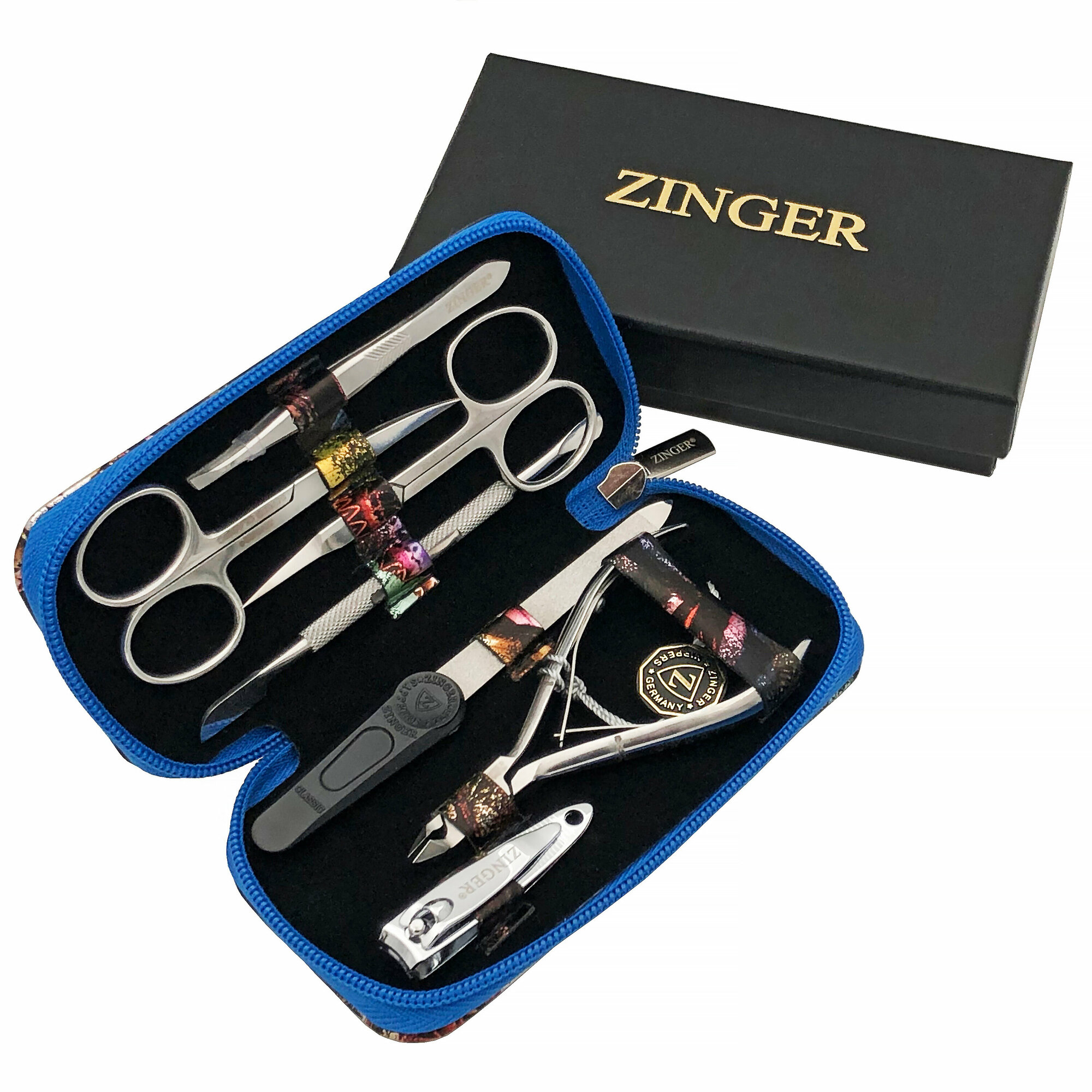 Маникюрный набор Zinger 7105, 7 предметов, серебристый/бабочки