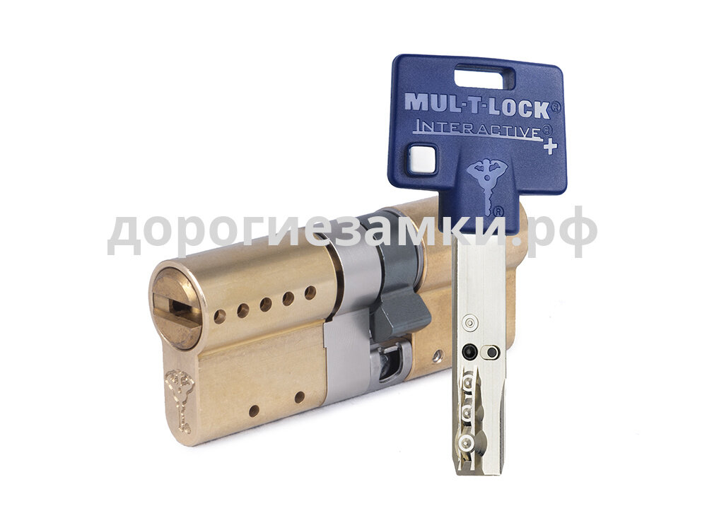 Цилиндр Mul-t-Lock Interactive+ ключ-ключ (размер 43х38 мм) - Латунь, Флажок (5 ключей)