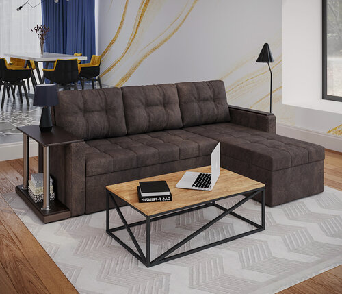 Изображение товара Угловой диван Атланта D@E Factory , 140х200, рогожка Дакота шоколат, ППУ, Дельфин