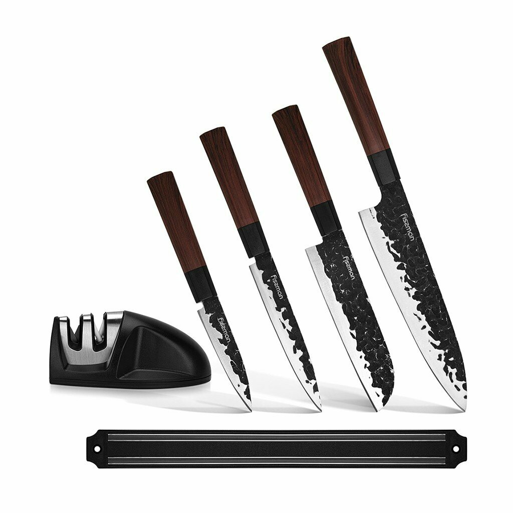 Набор ножей 6 предметов FISSMAN KENDO с магнитной планкой и точилом сталь X30CR13