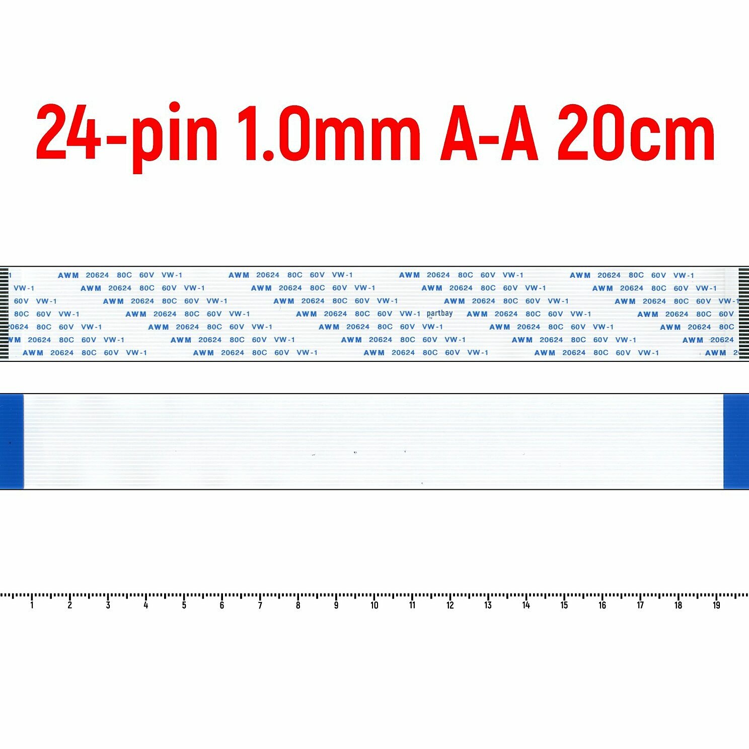 Шлейф FFC 24-pin Шаг 1.0mm Длина 20cm Прямой A-A