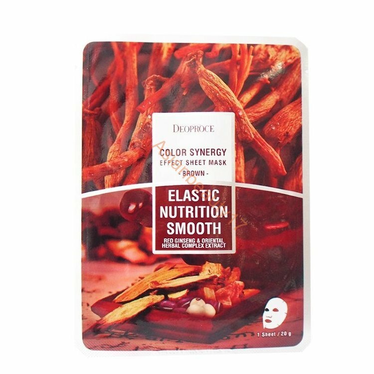 Маска тканевая на основе восточных трав и корня женьшеня DEOPROCE COLOR SYNERGY EFFECT SHEET MASK BROWN 20g 20гр - фото №8