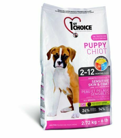 Сухой корм 1st CHOICE Puppy All Breeds Sensitive Skin & Coat для щенков всех пород с чувствительной кожей и шерстью, ягнёнок, рыба и рис, 2,72 кг