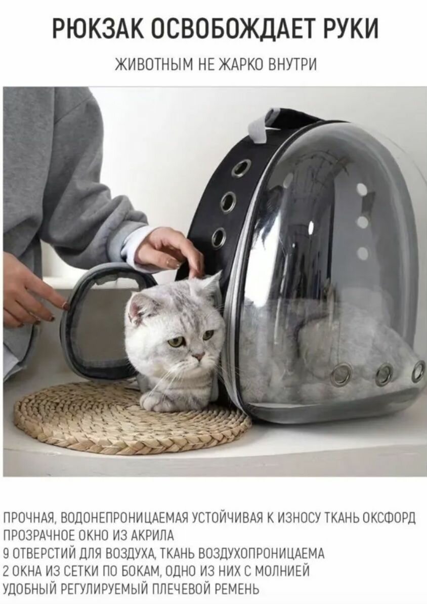 Рюкзак переноска для кошек и собак с панорамным иллюминатором / Рюкзак переноска для животных