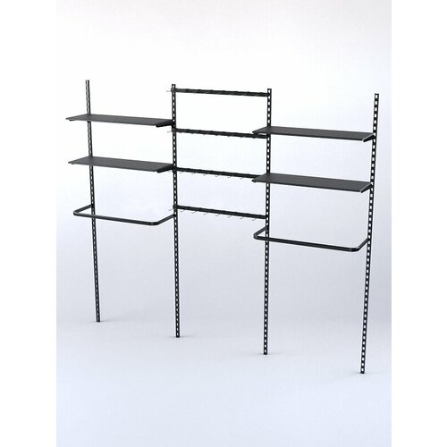 Настенная система с П-поручнем полками ДСП для одежды и под крючки LOFT 9-1 2700мм Черный 270 x 30 x 240 см 15003₽