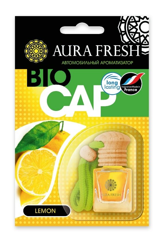 Ароматизатор подвесной с деревянной крышкой "AURA FRESH BIO CAP Lemon" (Лимон) AURA FRESH 23010