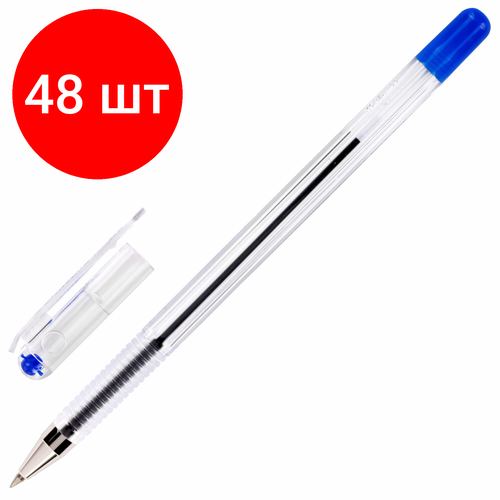 Комплект 48 шт, Ручка шариковая масляная MUNHWA Option, синяя, узел 0.5мм, линия 0.3мм, OP-02