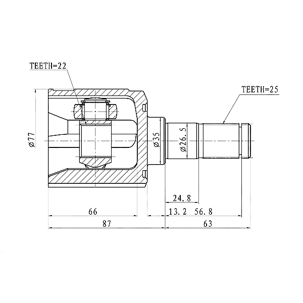 PATRON PCV1003 (495001C302 / 4950525B00 / 496051CA00) шрус внутренний 22x35x25 Getz (Гетц) 02-11, Accent (Акцент) / verna 99