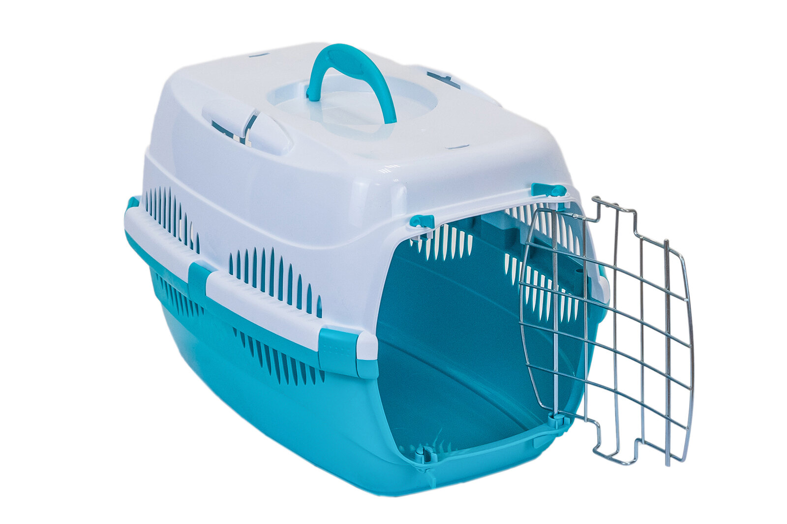 фото HOMEPET 49 см х 33 см х 32 см переноска для животных средняя бирюзово-белая