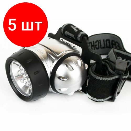 фонарь налобный ultraflash led5351 led5351 светодиодный 7 led 0 56 вт на батарейках ааа li ion пластик 3 режима Комплект 5 шт, Фонарь налобный ULTRAFLASH 7хLED, 3 режима, питание 3хААА(не в комплекте), LED5351