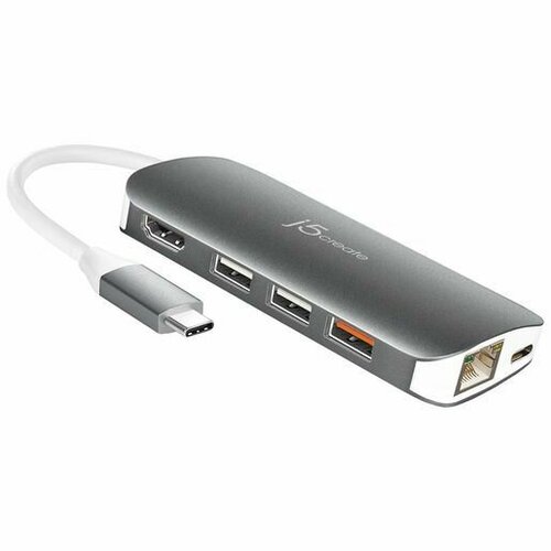 Мульти-переходник j5create USB-C с HDMI, Ethernet, USB Type-A 3.1, PD 3.0, Картридером. 