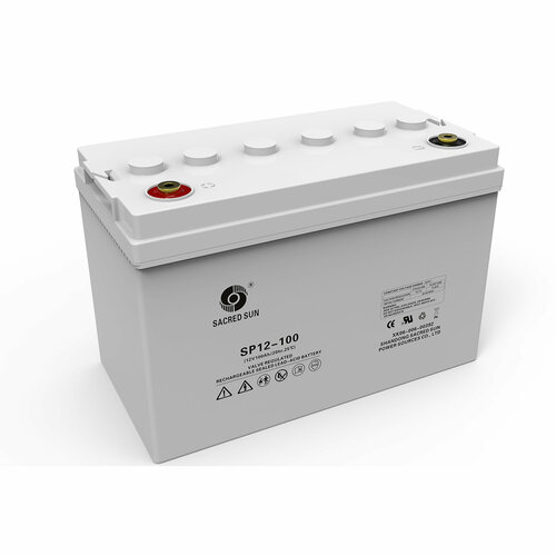 Аккумулятор SP12-100 12В 100Ач (12V 100Ah) Sacred Sun для ИБП, аварийного питания, систем видео-наблюдения и пожарной сигнализации белый, бежевый
