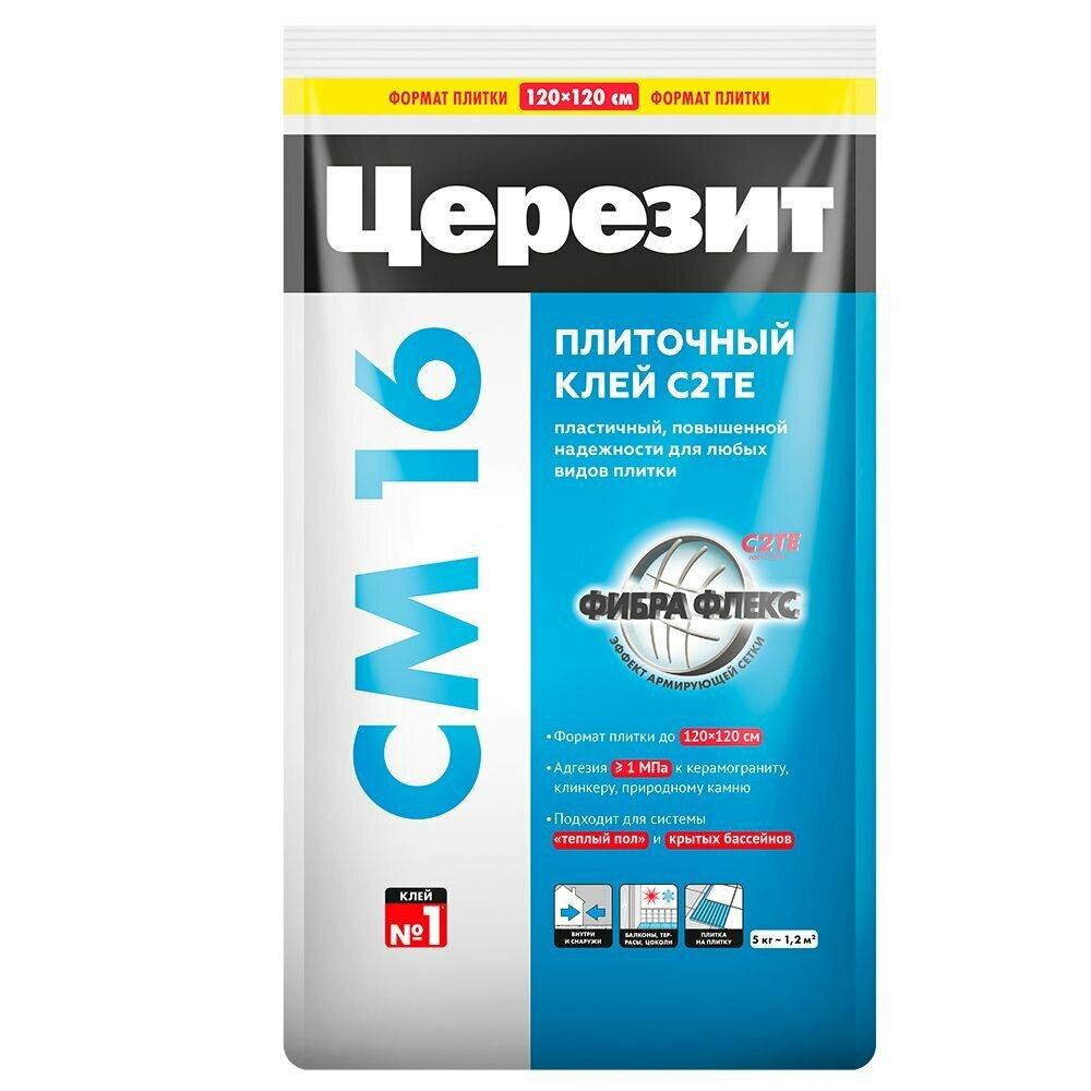 фото Клей для плитки C2TE Церезит СМ 16 5 кг