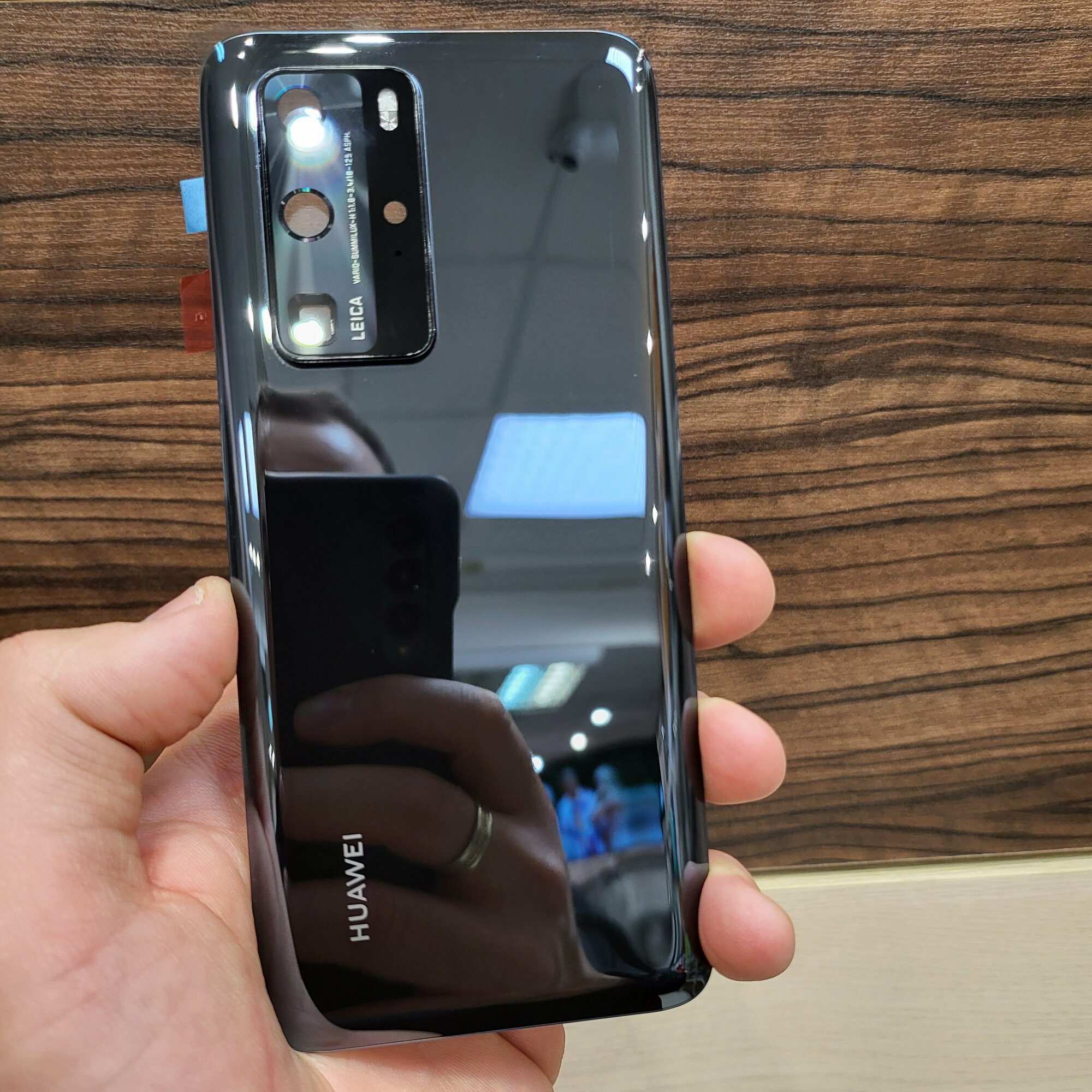 Крышка для Huawei P40 Pro - задняя стеклянная панель премиум качество (чёрно-серого цвета)